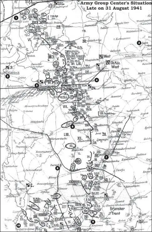 Карта 41 Положение на фронте группы армий Центр Вечер 31 августа 1941 г - фото 45