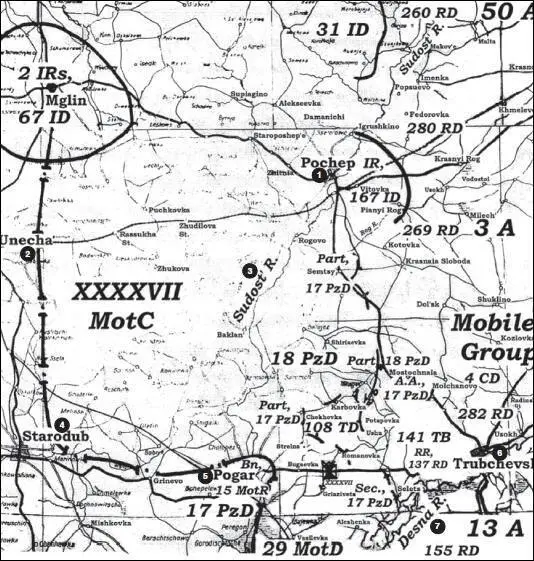 Карта 69 Положение на Трубчевском плацдарме на 1 сентября 1941 г 1 Почеп - фото 85