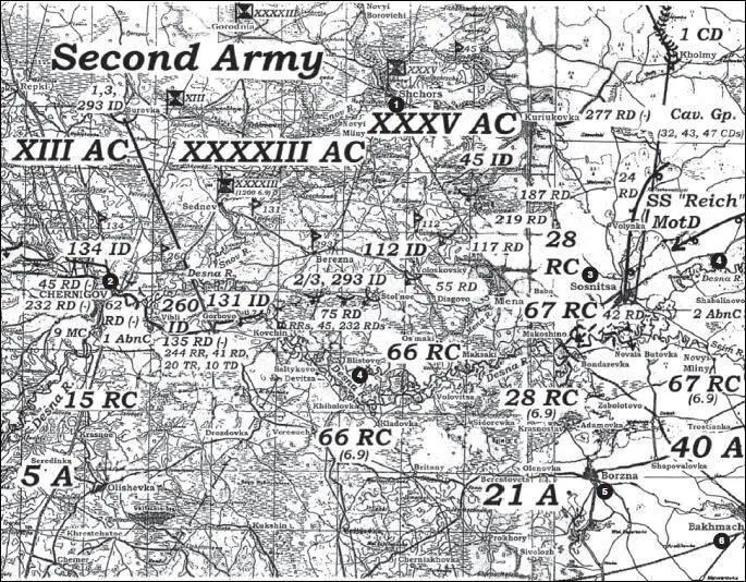 Карта 86 Положение на участке 21й армии Вечер 5 сентября 1941 г 1 Щорс - фото 102