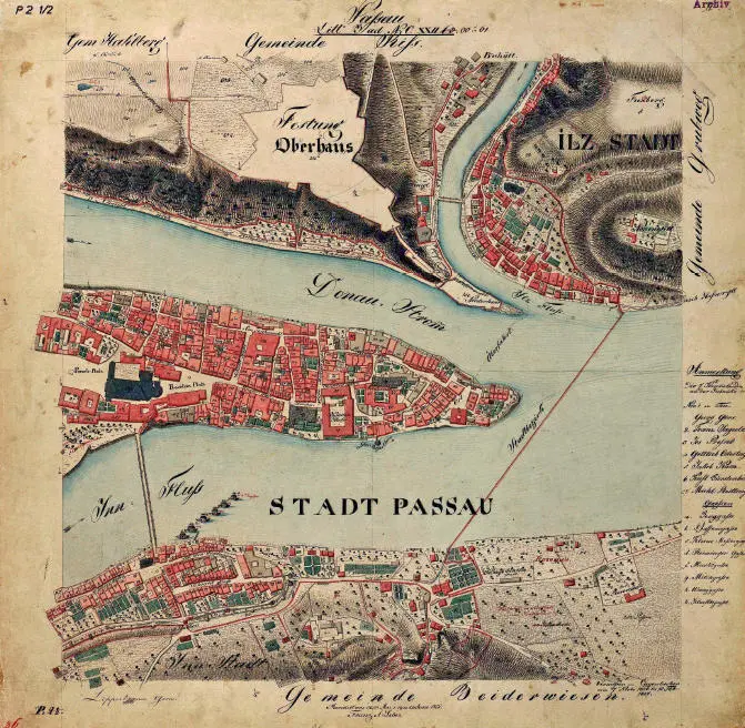 Впадение в Дунай Инна и Ильца Пассау 1825 год Bayerishe Staatsbibliothek - фото 135