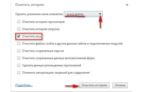 Окно Очистить историю в Google Chrome Как очистить кэш в мозиле Mozilla - фото 111