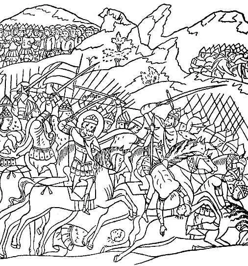 Куликовская битва летописная миниатюра Закладка князем Дмитрием Ивановичем - фото 20