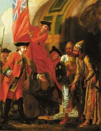 Роберт Клайв заключает договор с властями Бенгалии после победы англичан при - фото 341