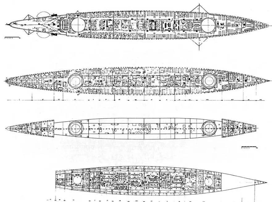Броненосный корабль Дойчланд Теоретический чертеж планы палуб и трюма - фото 19