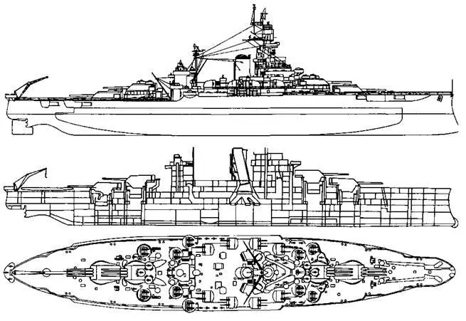Линейный корабль Pennsylvanls 1945 г Наружный вид продольный разрез и вид - фото 96