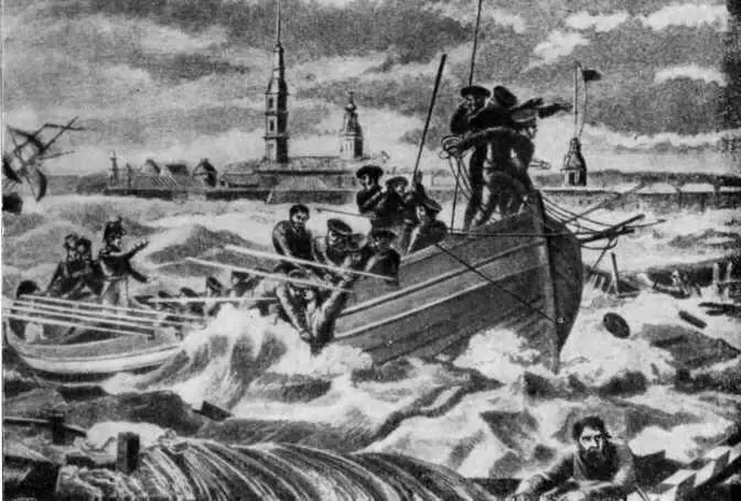 Наводнение в Петербурге Дворцовая набережная Гравюра на дереве А - фото 23