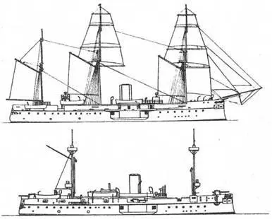 Наружный вид казематированного фрегата Фусо в 1878 г вверху и после - фото 7