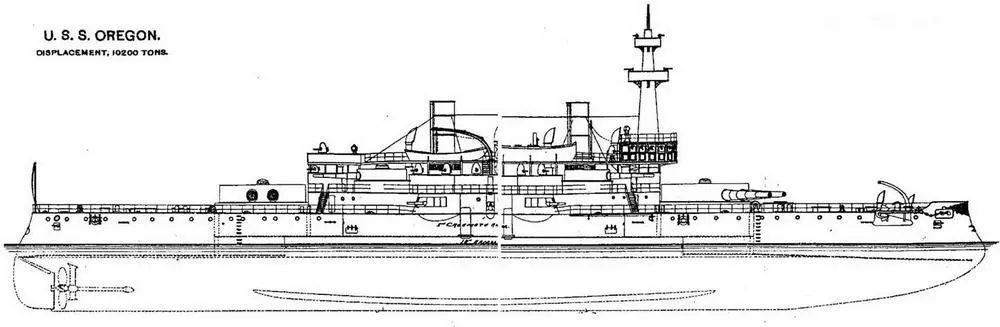 Броненосец Орегон 1897 г Наружный вид и вид сверху Орегон в доке - фото 49