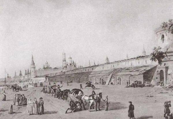 Вид на Москворецкий мост и Кремль Гравюра по рисунку Ж Делабарта 1790е гг - фото 24