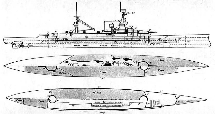 Линейные крейсера Фьюриес1918 г проект продольный разрез и планы палуб с - фото 3