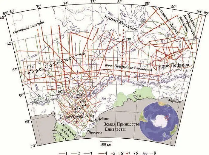 Рис 1 Схема сейсмических исследований в море Содружества море Дейвиса и - фото 1