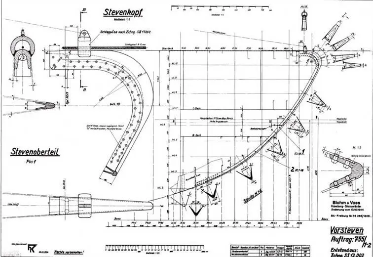 Продольный и поперечный разрез торпедного аппарата подлодок Wа 201 и WК 202 - фото 84