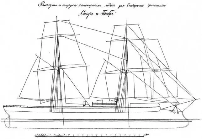 Канонерские лодки Сивуч и Бобр 1885 г Схема расположения рангоута и - фото 8