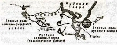 Ледовое побоище Предполагаемая обстановка перед началом битвы Схема - фото 46