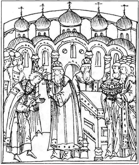 Венчание Ивана Грозного на царство в 1547 г Миниатюра XVI в Трон Ивана - фото 4