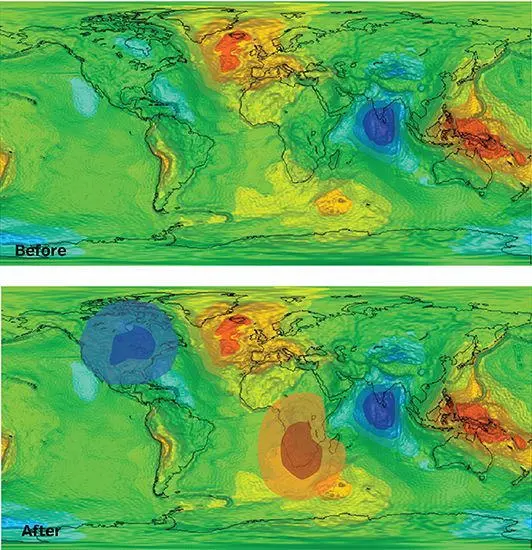Fig 254 Maps of the Earths gravitational pull Top In 2014 as measured by - фото 213