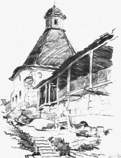 Рис НМ Назарьина Соловки Монастырский двор 1969 г НМ Назарьин - фото 188