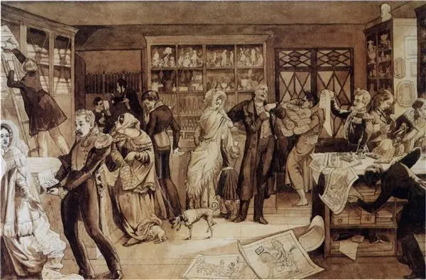 Магазин П Федотов Бумага на картоне сепия кисть перо 1844 г Портрет - фото 12