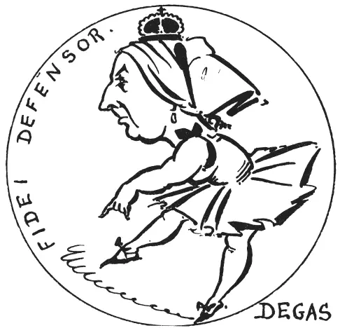 Сатирический эскиз монеты работы Бердслея представляющий королеву Викторию в - фото 12