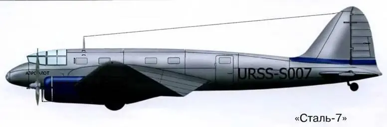 Сталь7 Двухмоторный низкоплан с двухлонжеронным крылом типа обратная чайка - фото 82