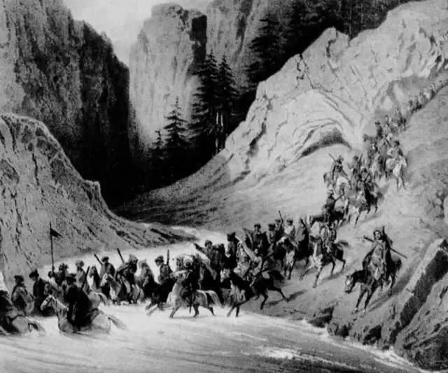 Горцы в походе Литография с картины Г Гагарина 1840е гг Сельская мечеть - фото 20
