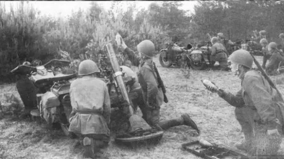 A Soviet mortar of calibre 82 cm which was transported on a motor cycle July - фото 43