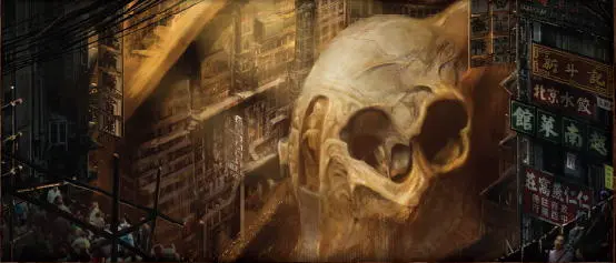 Concept of the Kaiju skull temple in Pacific Rims futuristic Hong Kong by Doug - фото 380