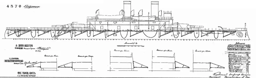 Броненосец Наварин 1896 г Наружный вид с указанием расположения - фото 38