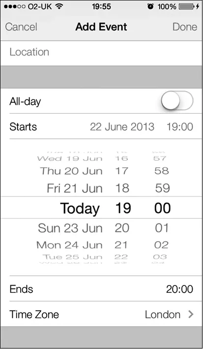 Рис 113Вид для выбора даты показан в нижней части экрана Для начала объявим - фото 13