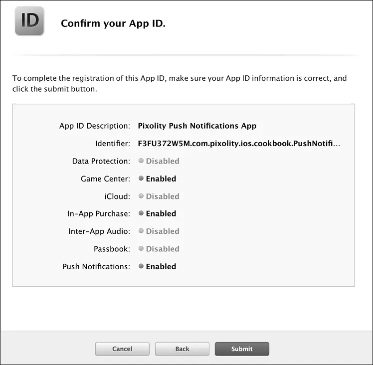 Рис 156Создание идентификатора приложения с поддержкой пушуведомлений 6 - фото 179