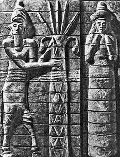 Божество в виде человекобыка и богиня Нинхурсаг Рельеф из Суз II тыс до н - фото 9