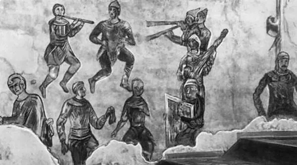 Скоморохи Фреска с южной стены Софийского собора в Киеве Официально - фото 4