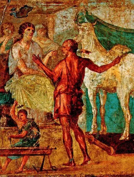 На фреске с северной стены триклиния изображен Дедал показывающий Пасифае - фото 485
