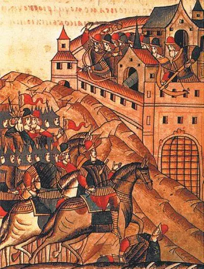 Оборона Москвы от хана Тохтамыша Миниатюра из Лицевого Свода якобы XVI века - фото 521