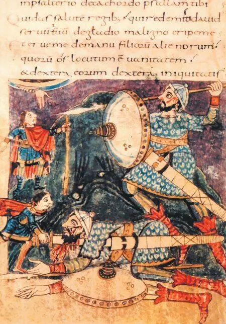 Битва Давида с Голиафом Миниатюра из Stuttgarter Psalter - фото 575