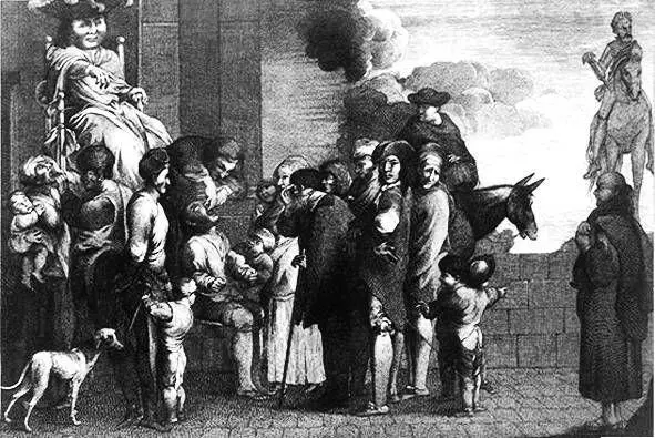 Гравюра 1730 г Шарлатан Том у дверей своего офиса в Париже на Понт Неф - фото 139