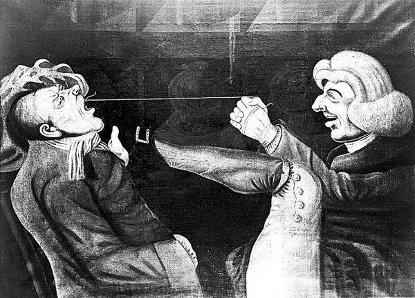 Карикатура на зубных врачей XVIII в Раскрашенная гравюра К диссертациям на - фото 167