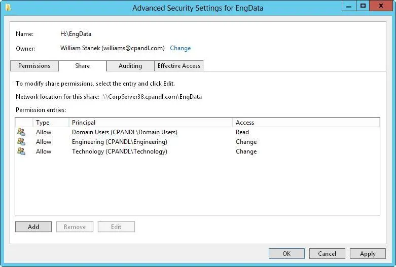 FIGURE 39The Share tab shows which users and groups have access to the share - фото 53