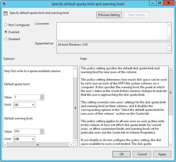 FIGURE 46Enforce disk quotas in the Specify Default Quota Limit And Warning - фото 74