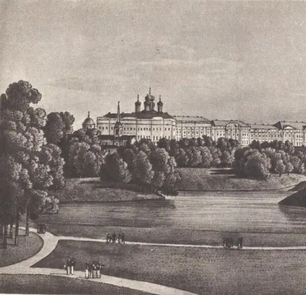 Вид на Большой Царскосельский дворец и парк Литография А Мартынова Около - фото 3