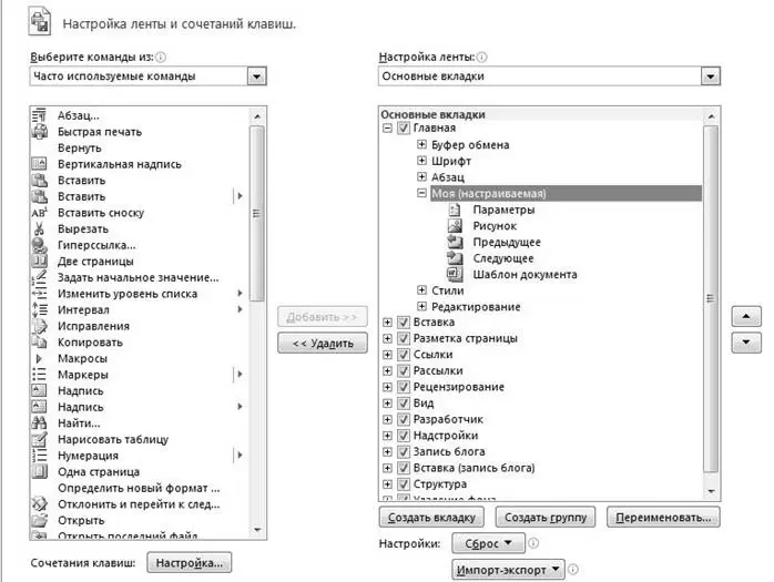 Рис З2 Настройка ленты в Office 2010 Таблица З1 Настройка ленты в - фото 106