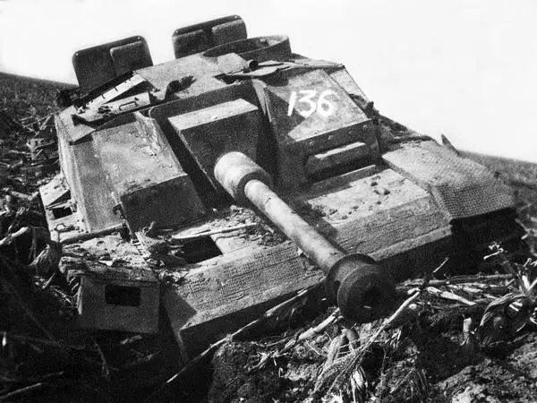 Застрявшее и подорванное экипажем штурмовое орудие StuG 40 Район озера - фото 54
