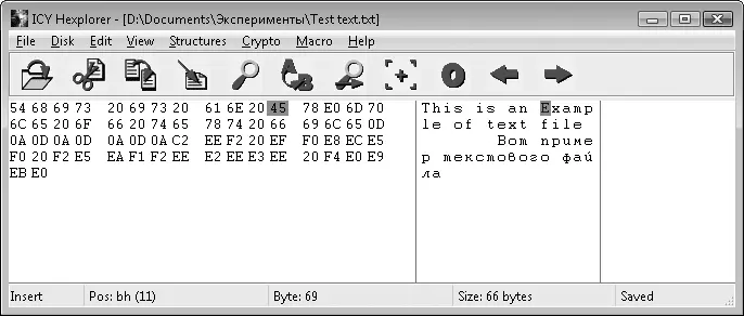 Рис 11 Окно программы Hexplorer открыт текстовый файл При этом выделенный - фото 1