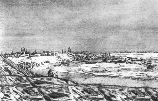 Вид города Воронежа и корабельной верфи Рисунок из книги де Брюина 1714 г - фото 11