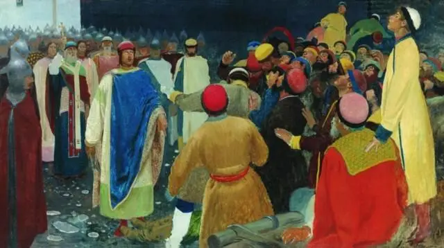 По зову князя обнажили мечи его гридни и начали бить новгородцев Побежала - фото 2