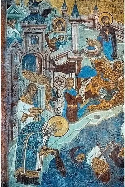 Патриарх Фотий возлагает на воды плащаницу Фреска в Новодевичьем монастыре - фото 37