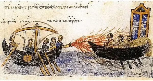 Греческий огонь Миниатюра из Хроники Иоанна Скилицы В истории этой войны - фото 46