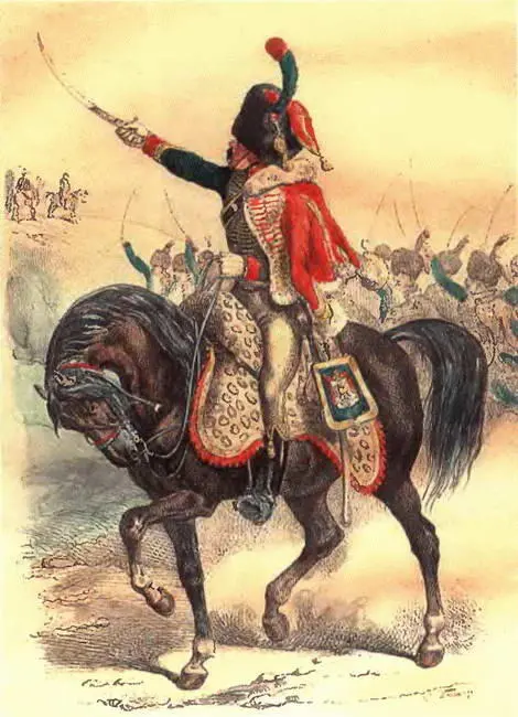 Офицер конный стрелок наполеоновской армии 1810 г Литография 1843 г - фото 76