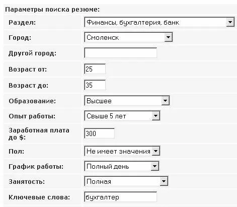 Рис 11 Фрагмент формы поиска резюме на сайте wwwjobru В данной форме все - фото 1