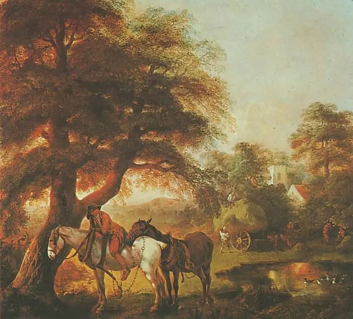 Т Гейнсборо Пейзаж с крестьянином двумя лошадьми и возом сена вдали ок - фото 49